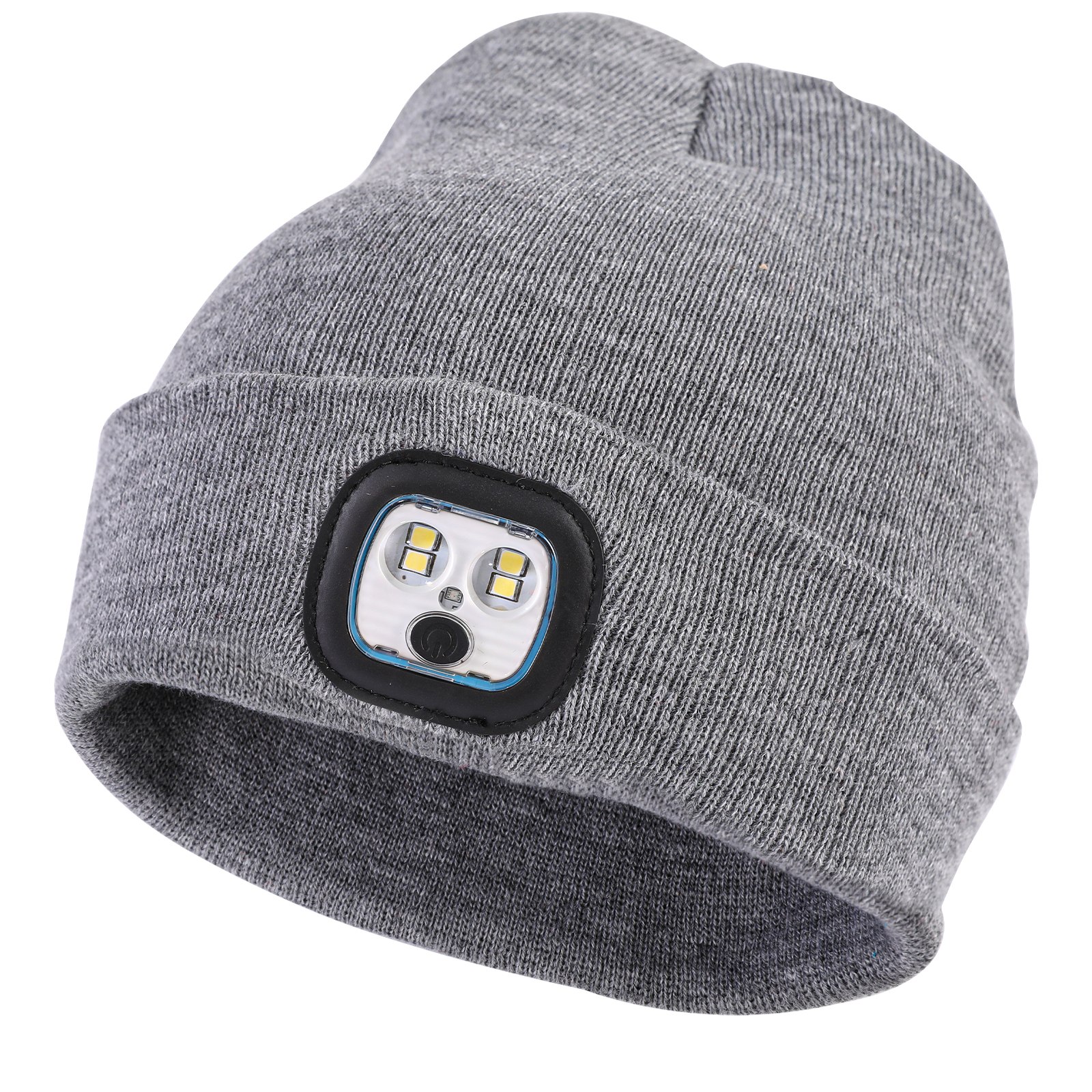 Grey YH201 rechargeable LED beanie with a detachable front light